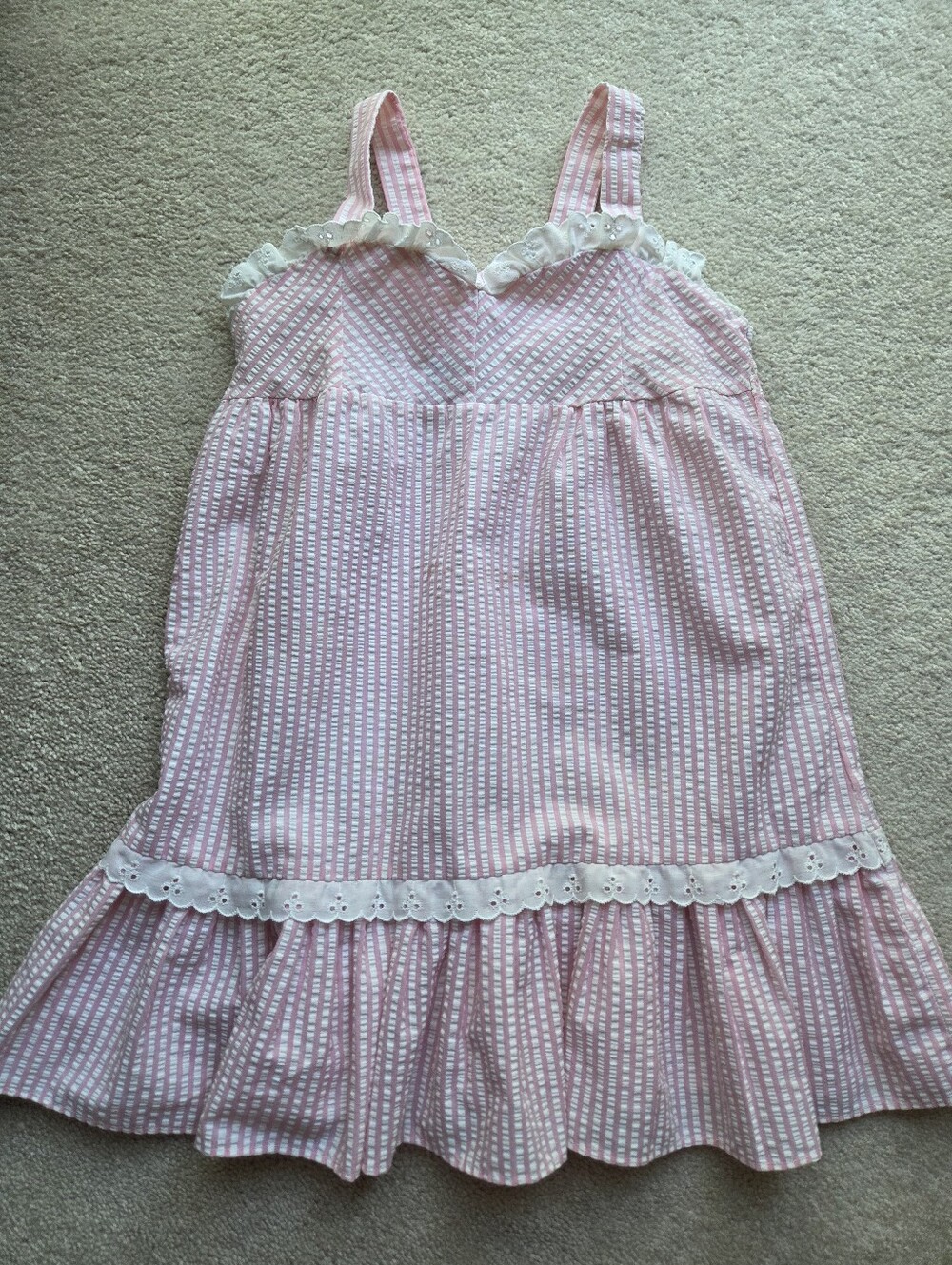 Vintage Montgomery Wards Girls Seersucker Pink Dress Sz 6x